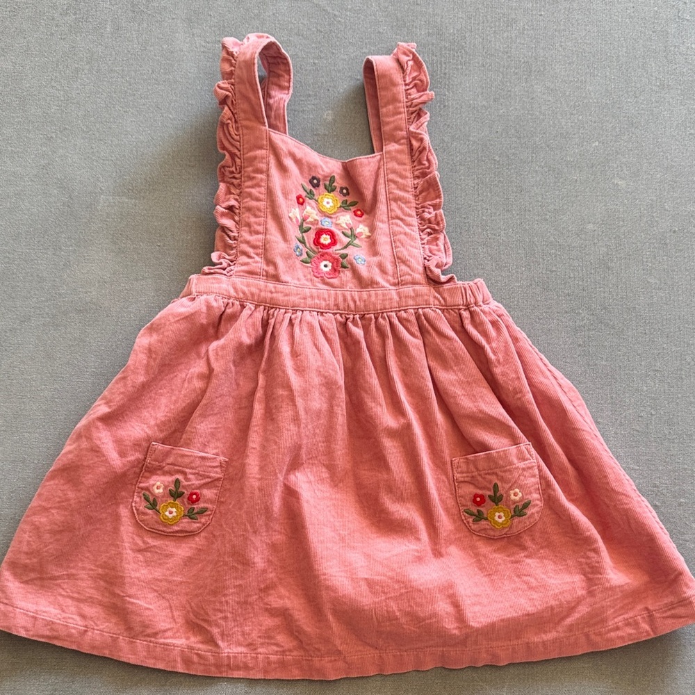 Baby Boden Pink Floral Embroidered Pinafore Dress